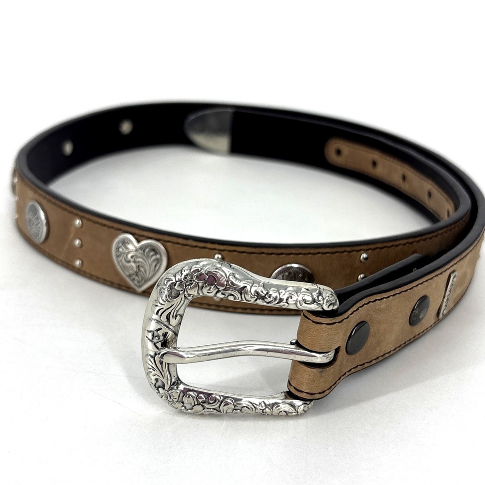 Ariat Womens Leather Belt Flower & Heart Conchos Brown Belt Size 32 VTG